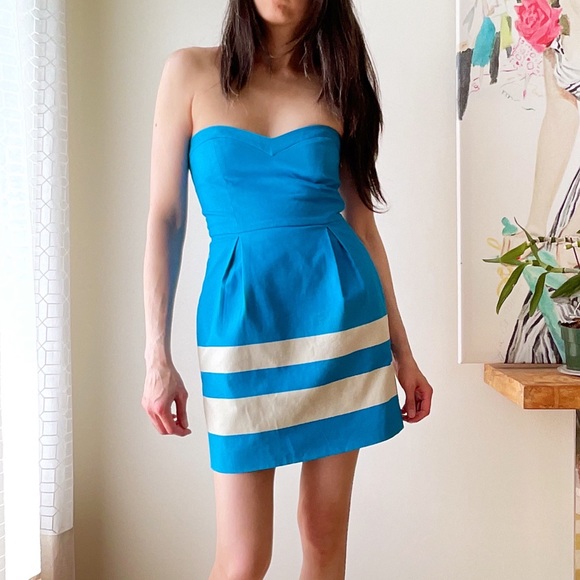 Zara blue strapless mini w/stripes - Picture 1 of 10